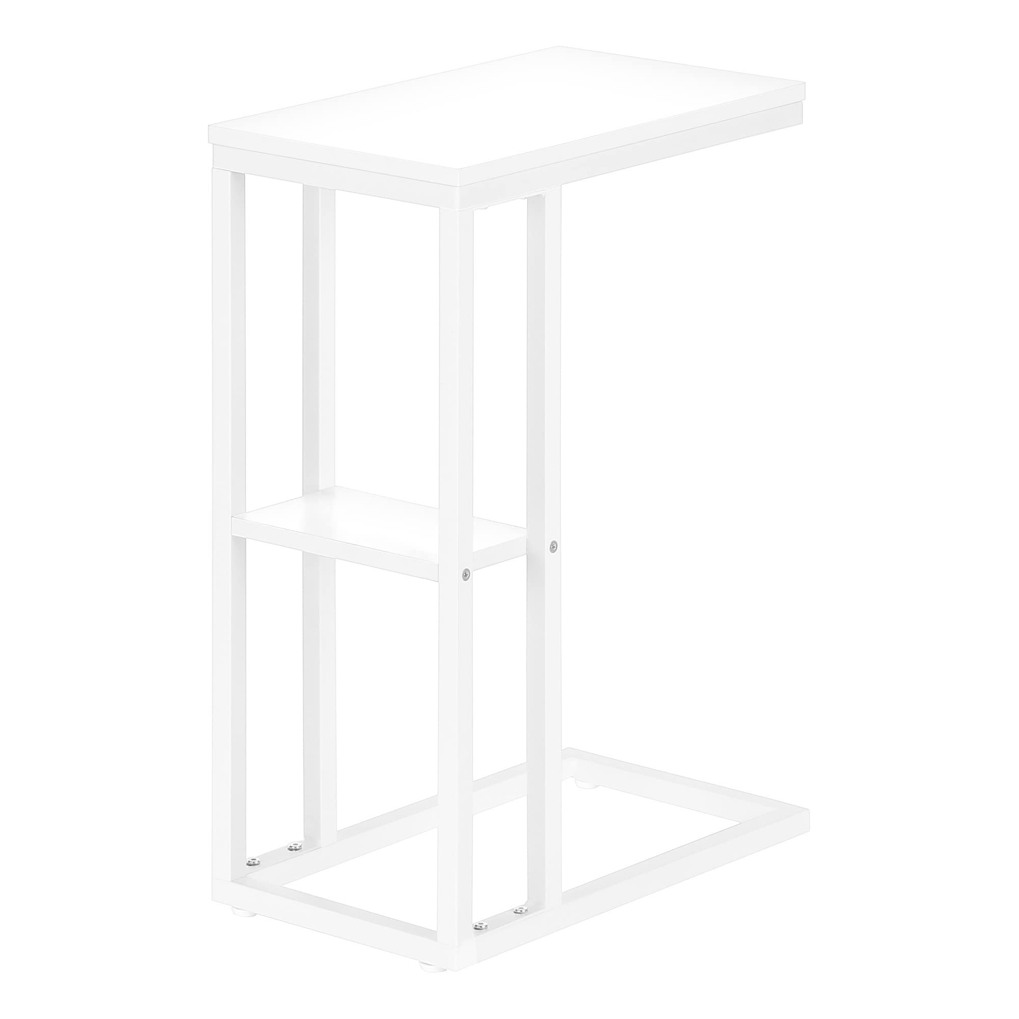 Monarch Specialties 3676 Accent Table, C-shaped, End, Side, Snack, Living Room, Bedroom, Metal, Laminate, Contemporary, Modern Table-25 H/White/White, 18.25" L x 10.25" W x 25.25" H